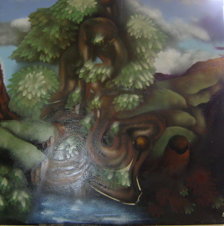 2m x 2m, bombe aérosol sur toile, « Paysage avec personnages » de Cavalier Tempesta a inspiré Félix Terrien.